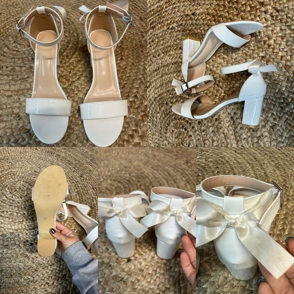 White patent stacked heels with bows size 40 - Picture 4 of 5